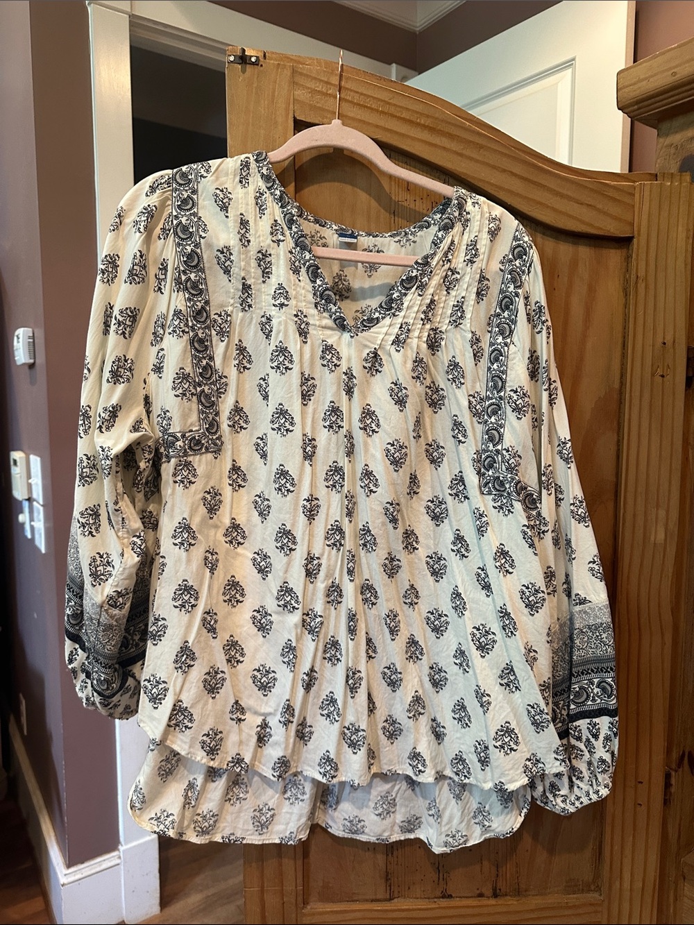 Old Navy Cream Tunic Top with Black Boho Print